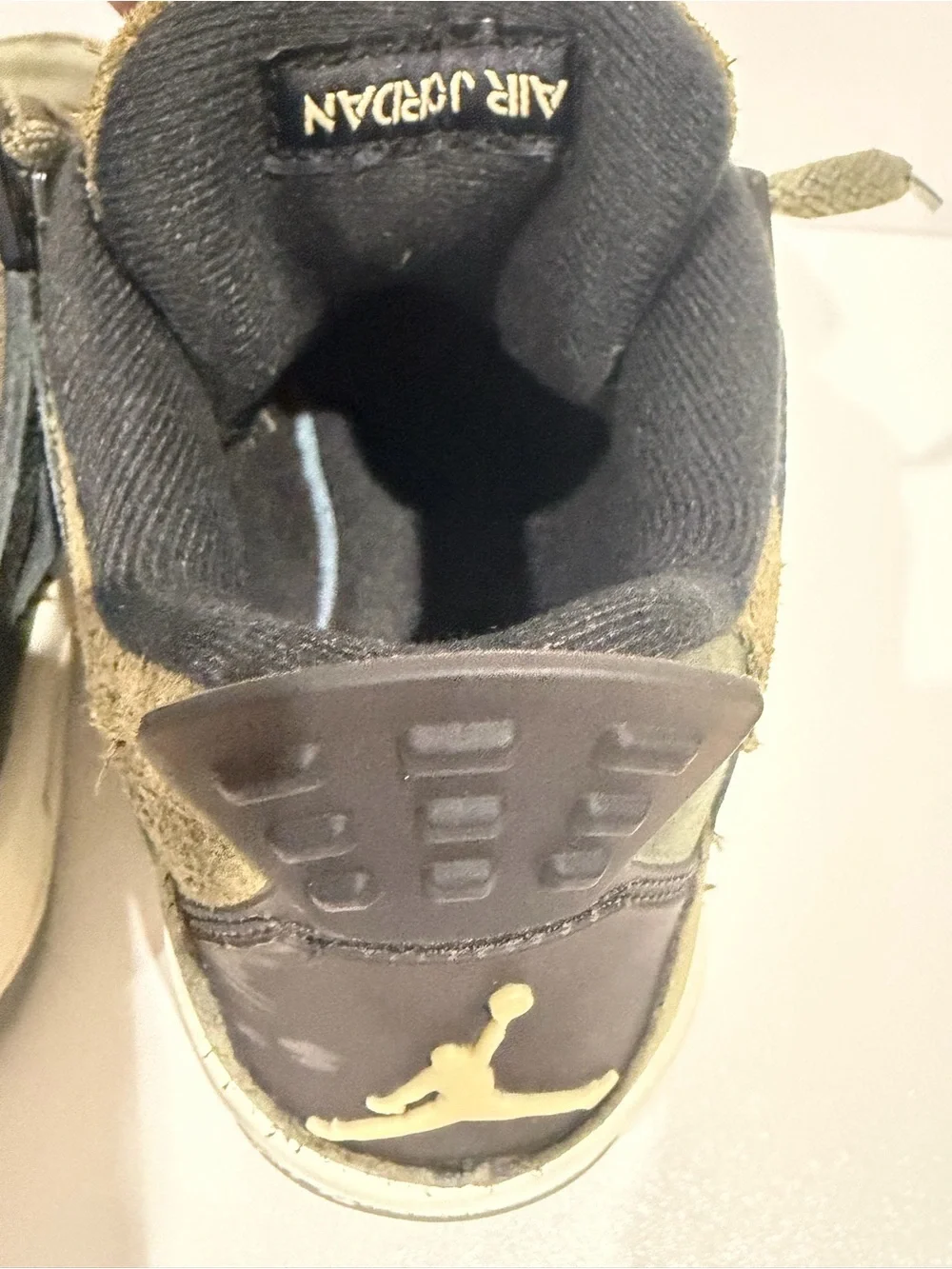 Air Jordan 4 Retro Olive Green Suede Basketball Sneakers 5 Youth